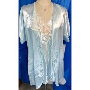 Vintage Baby Blue Chemise Silky Night Gown With Robe Size Large